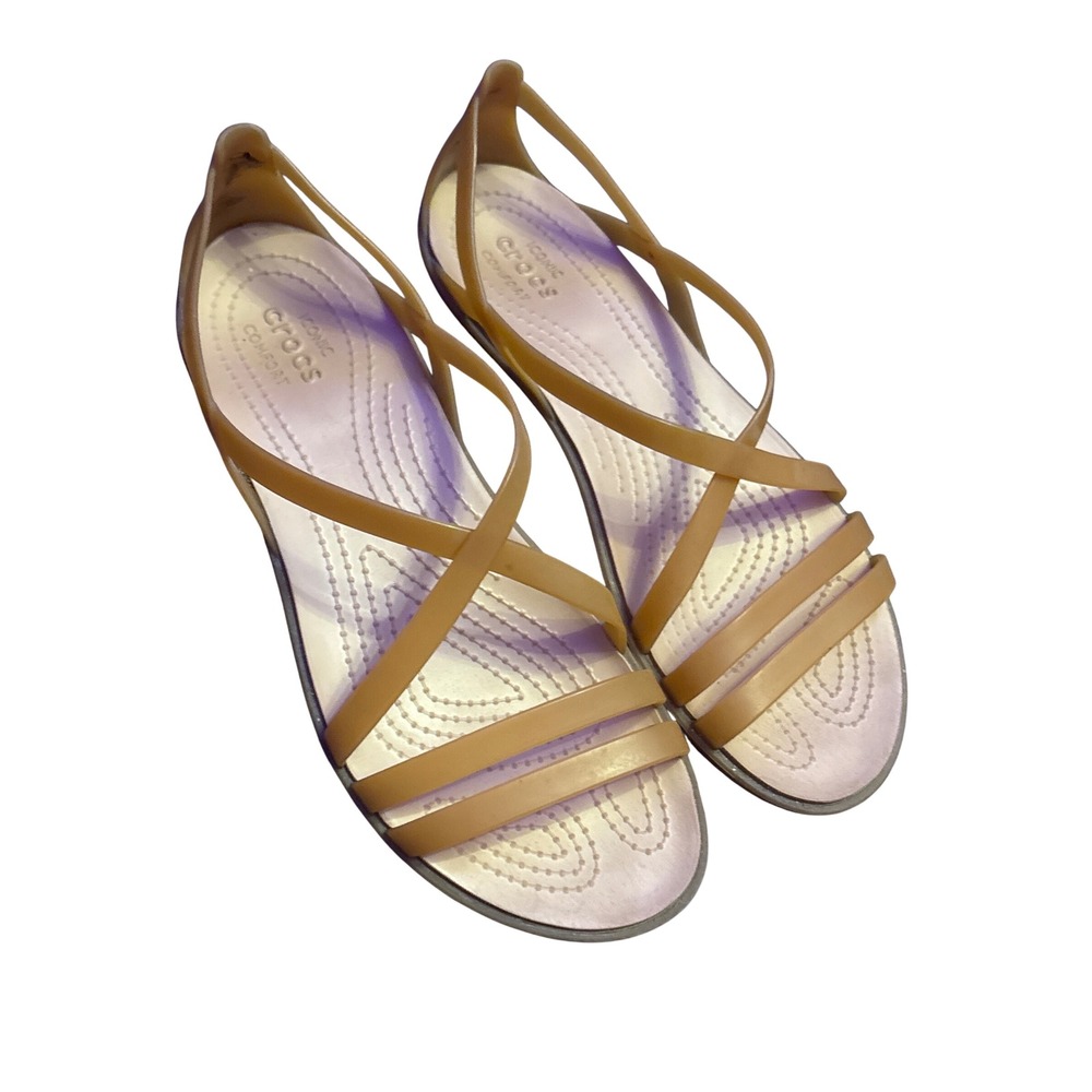 Crocs Isabella Bronze Brown Strappy Jelly Huarache Flat Sandals Womens 9